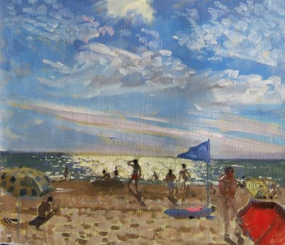 Bandera azul y sombrilla roja, Montalivet de Andrew Macara